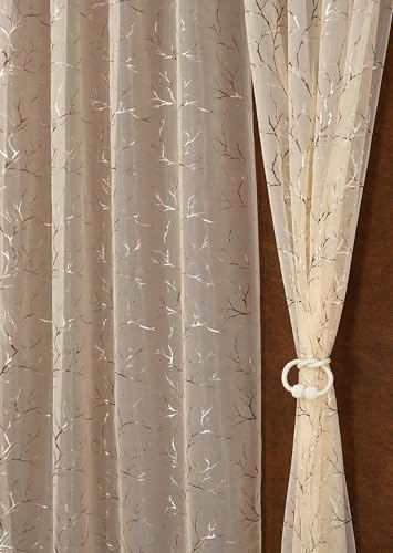 Image of Homefab India Multi Foil Transparent Sheer Curtain - 7 X 4 Feet, Door Curtains, Cream, Pack of 1 Piece
