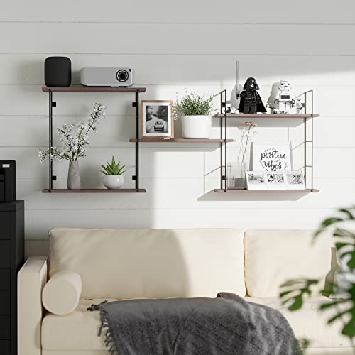 Richer House 5-Tier Floating Shelves With Metal Frame, 5 Pcs Wall Mounted Shelf For Wall Decor, Rustic Wood Hanging Shelves With Metal Frame Storage For Living Room/Bathroom/Bedroom - Rustic Brown #TOP6