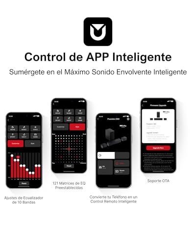 ULTIMEA 5.1 Barra de Sonido con Dolby Atmos, Sistema de Sonido Envolvente 3D, Barra de Sonido para TV con Subwoofer, 2 Altavoces Traseros, Soundbar Bluetooth 5.3 con Graves Ajustables, Poseidon D60