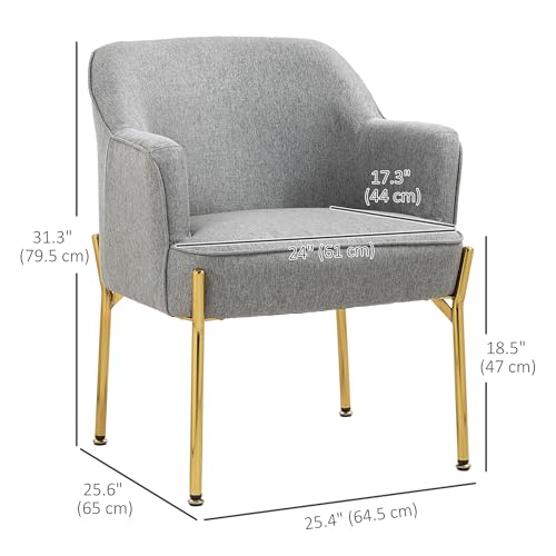 HOMCOM Fabric Accent Chair, Armchair, Modern Living Room Chair with Gold Metal Legs and Thick Padding for Bedroom, Grey - Image 4