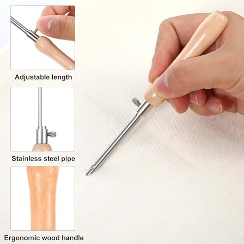 Image of 5Pcs Punch Needle Tool with Wooden Handle, Punch Needle Threader, Punchs Needles Fabric - Perfect Embroidery Kit for Beginners and DIY Craft Stitching