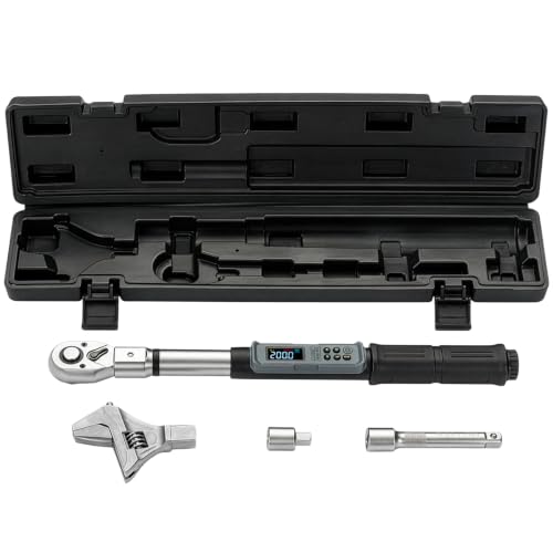 GROWNEER Llave dinamométrica ajustable, 7.38-147.5 pies-libras/10-200 nm, llave dinamométrica HVAC intercambiable de 42 mm y cabeza de trinquete de 1/2 pulgada, zumbador e indicador LED, llave