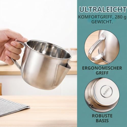 Foto von KAGEYMB Fetttrennkanne Edelstahl 304 Soßenkanne 1000ml Soßenkanne Fettabscheider mit Deckel & Pinsel Mehrzweck Fett-Trennkanne Küche Fettabscheider Kann für Induktionsherd Küche Ölfilter Kanne