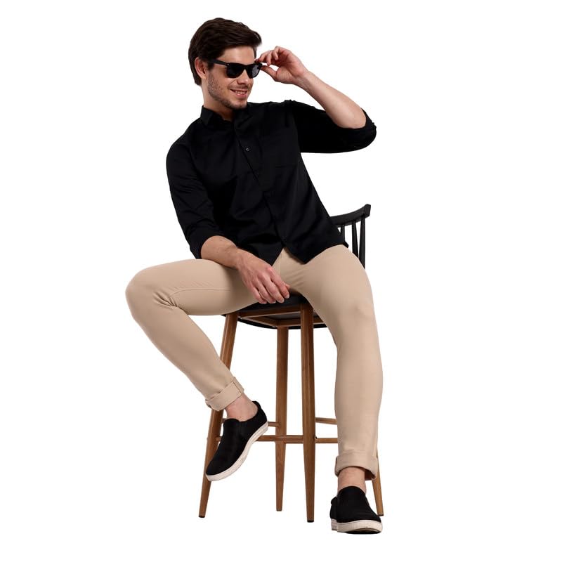 Image of ONE SKY Premium Men's Flexi Waist Casual Pants Cotton Blend Stretchable Chinos | Slim Fit Stylish Office Fashion Trousers for Office, Party | Men Formal Pant