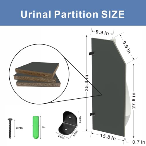 Urinal Partition,Bathroom partition, Wall-Mounted Men's Urinal Privacy Screen - Public Toilet Partition for Kindergartens, school,Shopping Malls, and Public Places 35.43x15.74x0.63 inch 2PCS by qlye - Used condition - Image 4