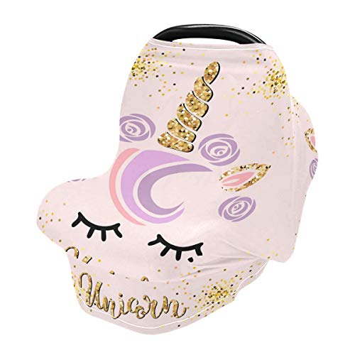 Glitter Unicorn Baby Car Seat Cover Pink Nursing Covers Breastfeeding Scarf Infant Carseat Canopy for Mom Baby Gift