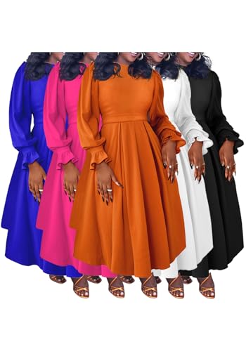 SHINFY Women Fall Plus Size Maxi Dress Casual Long Sleeve A Line Ruffle Pleated Elegant Long Dresses Wedding Cocktail4