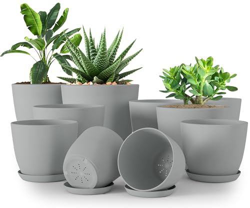 Utopia Home Lot de 10 Pots de Fleurs 18/17/15/13/12 cm Plantpot avec Soucoupe pour la Cuisine, Le Balcon, Les Plantes de Jardin, Les Pots de Fleurs de...