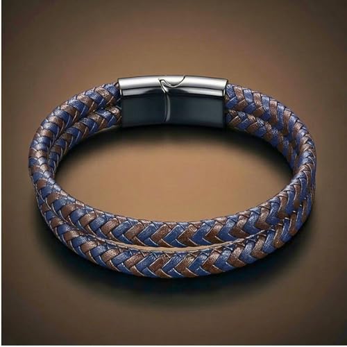 Image of THE MEN THING Leather Bracelet for Men - American Style Genuine Leather Multi-Layer Braided Bracelet with 100% Stainless Steel Magnetic Buckle for Men & Boys (8 inch)