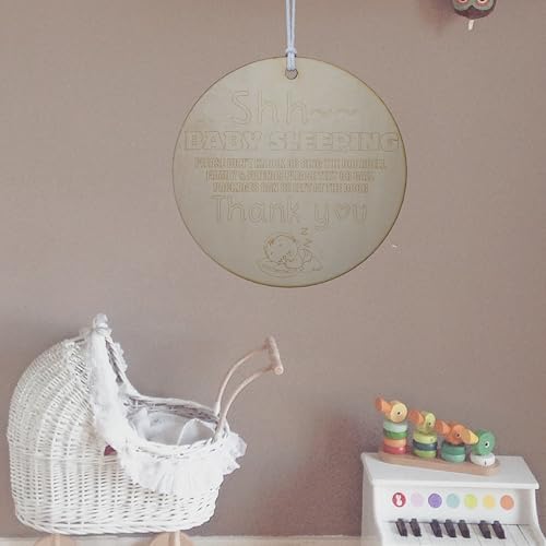 Image of Shhh Baby Sleeping Wooden Hanging Sign for Front Door, Please Do Not Knock Or Ring Doorbell Sign, Door Hanger for Outdoor Outside Porch, Kids Room Decor，Baby Sleeping Door Sign