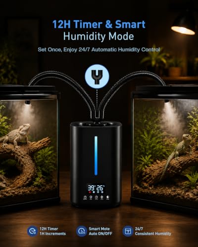 Image of 1.32 Gal / 5L Reptile Fogger Humidifier with Dual Hose, Remote Control, Humidity Sensor & Auto Humidity Control, Terrarium Mister for Reptiles, Amphibians, Plants, Grow Tent & Greenhouse