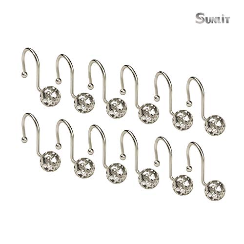 Sunlit Contemporary Design Carved Ball Shower Curtain Hooks Rust Proof Oil Rubbed Metal Orb Shower Curtain Rings - Satin Matte Silver - 12 Pack #TOP2