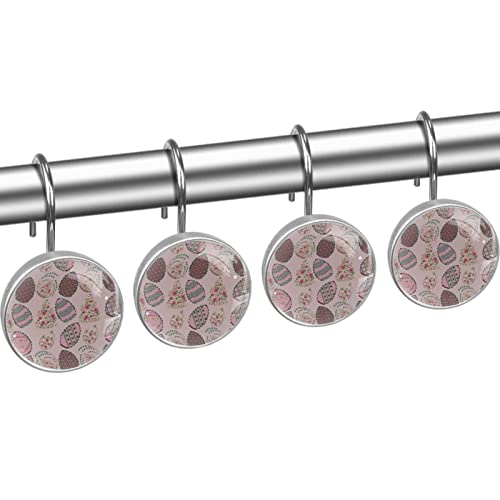 Crochets pour rideau de douche anti-rouille lot de 12 fixations stables œufs de Pâques rose - 3