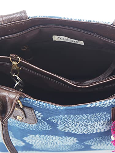 Image of NEPRI Office Pouch Tote Bag | Stylish Set of 2 Tote Bags for Women| Vegan Leather & Handblock Printed Fabric Handbag with Double Handle Shoulder Strap| Daily & Travel Use