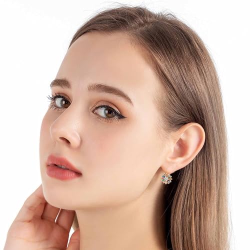 Austrian Crystal Flower Drop Leverback Earrings for Women Fashion 14K Gold Plated Hypoallergenic Jewelry2