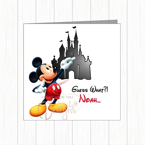 Tarjeta de revelación personalizada con texto en inglés 'You're You Are Going To Disneyworld Disneyland Disney World', Eurodisney París, Mickey Mouse