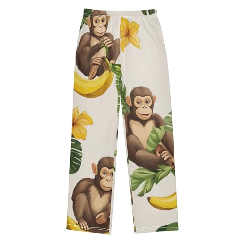 ZZXXB Monkey Banana Leaves Boys Long Pants Soft Trousers Elastic Waist Kids Lounge Bottoms with Pockets S-XL