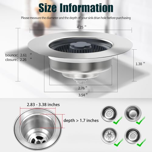 Filtro de desagüe de acero inoxidable para fregadero, 2 unidades miniatura 3