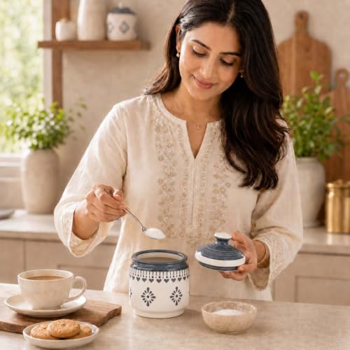 Image of The Earth Store Grey Drape Pickle Jar Set of 1 - 600ML Ceramic Jar for Kitchen Storage | Microwave & Dishwasher Safe Achar Container | Pickle, Salt & Spice Storage Jar | Barni Jar