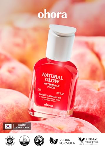 Image of ohora Natural Glow Water Syrup Nail Strengthener (Peach) - Tinted Nail Hardener for Brittle, Damaged Nails, Quick-Dry Glossy Finish, Nail Repair & Growth, 15 mL
