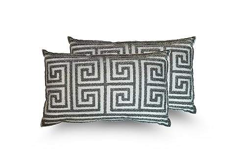 Juego de 2 Cojines 30x50cm 80% Poliéster + 20% Algodón para Sofa con Relleno Incluido Extra Suave al Tacto, Cojines Estampado Decorativo Hogar - Greca Gris