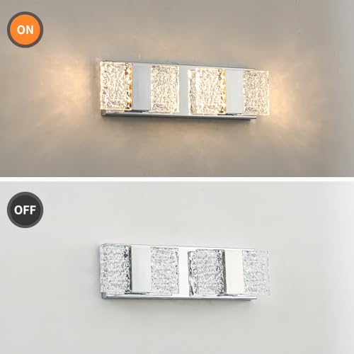 Image of Modern Chrome 4-Lights Bathroom Vanity Light, Eleglant Chrome LED Bathroom Light Fixtures Over Mirror, Dimmable Acrylic Shade Wall Lighting Fixtures, Hardwired Wall Light(H4.33in, L15.16in)