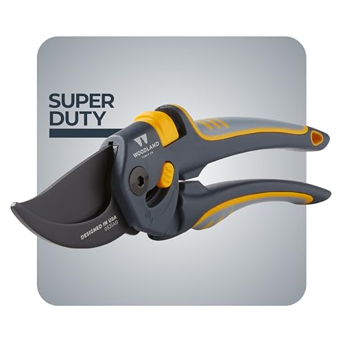 Image of Woodland Tools Co. Super Duty Bypass Pruning Shears - 3 /4 inch Cut Capacity, Gear-Driven Cutting System, High Carbon Steel Blade, Internal Spring, Adjustable Grip, Garden Pruner for Thick Stems and Shrubs