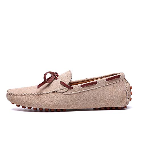Men's Fashion Driving Loafers Casual Comfort Massage Shock Absorption Personality Lacing Boat Moccasins(Apricot,10 M US)2