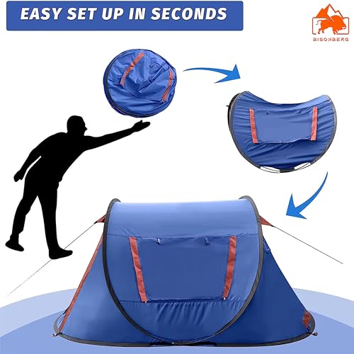 Image of BISONBERG Polyester Camping Tent 2 Person Ultralight Easy Set Up and Carry Family Backpacking for Camping, Hiking, Outdoor Festivals, Car Trip, Blue,Red