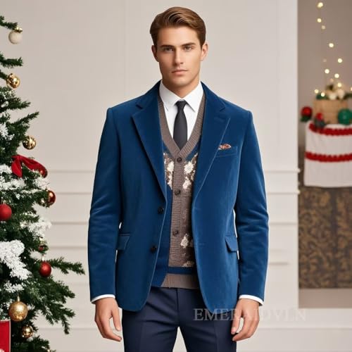 EMERAIDVLN Men's Velvet Blazer Slim Fit Wedding Suit Jacket Casual Notched Lapel 2 Button Sport Coats Christmas Tuxedo Jacket4