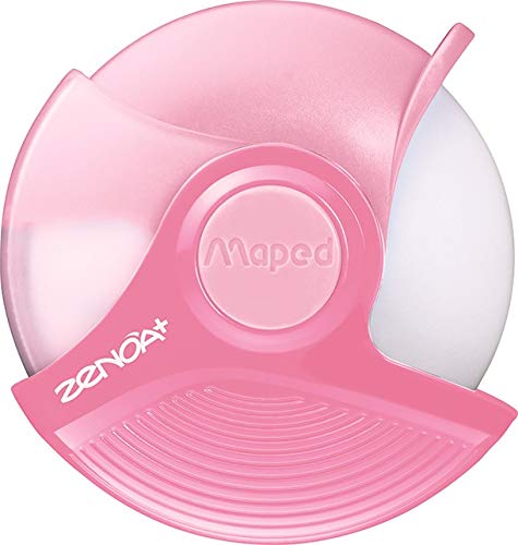 Image of Maped - Zenoa Plus Eraser - Round White Eraser with Protective case That rotates Over 180 - Phthalate Free - PVC Free - Pastel Pink