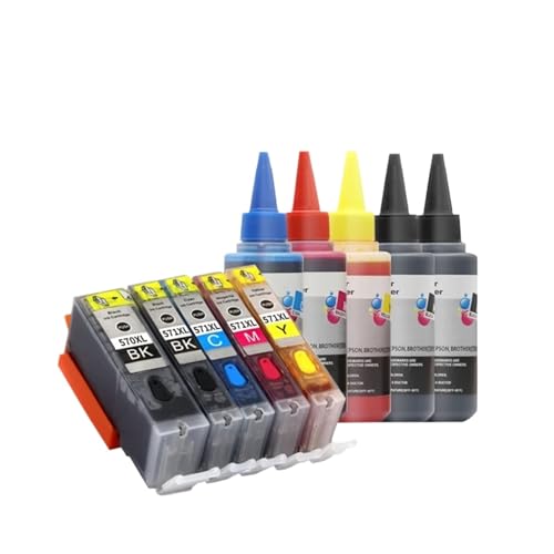 Cartucho de Tinta, Compatible con Canon, PGI570 571 vacío Recargable con Chip ARC(5-Color Set)