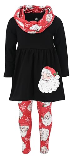 Image of Unique Baby Girls Kids Toddler 3pc Outfit Set Long Sleeve Cotton Blend Tunic Top Leggings and Scarf