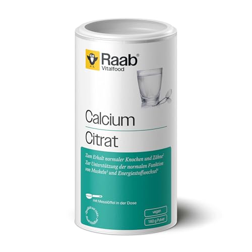 Raab Vitalfood® Calciumcitrat Pulver (160 g) - 100% Calciumcitrat ohne Zusätze, vegan, gut zu dosieren, Sportler, Unterstützung von Muskeln & Knochen, Elektrolyt-Haushalt