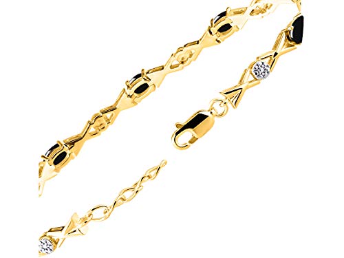 Image of Rylos Bracelets for Women Yellow Gold Plated Silver XOXO Hugs & Kisses Tennis Bracelet Gemstone & Genuine Diamonds Adjustable Fit 7 inch-8 inch Wrist, 10 Gorgeous 6X4MM Jewelry for Women Friendship Bracelets