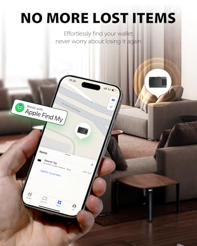 Stouchi Find My Wallet for Men Built-in AirTag Chip (iOS Only) Slim Smart Trackable Wallets with AirTag Holder, Minimalist RFID Blocking Wallet Gift, Front Pocket Cash Strap Credit Card Holder3