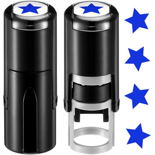 Supervitae 2 Pack Blue Star Print Stamps Ink Stamper Mini Self Inking Stamps for Classroom Party Educational Learning Activities Craft Supplies