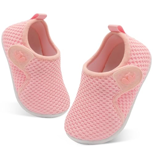 Image of FEETCITY Toddler Shoes Boys Girls Baby Walking Shoes Infant Barefoot Shoe Toddler Sneakers Baby Slip On Sneakers Pink