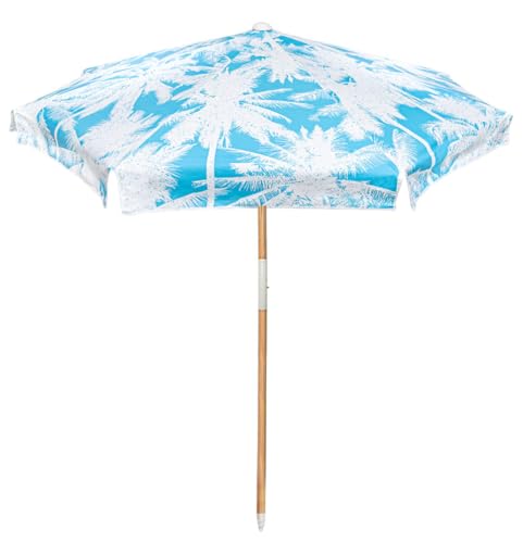 STANDERECT 6.9Ft Beach Umbrella with Wood Pole & Carrying Bag, Lightweight yet Sturdy, UPF 50+ for Beach, Camping, and Picnic (Palm)