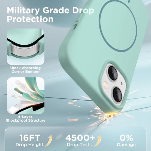 Image of DIZORO Magnetic for iPhone 17 Case, Compatible with MagSafe, Integrated Silicone Camera Control Cover, Thicken Shockproof Drop Protection Phone Case for 17, Mint Green