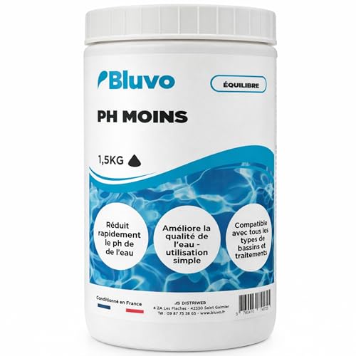 pH Moins Piscine – Réducteur de pH en Poudre | Baisser Le pH de l’Eau Rapidement | Traitement Eau Piscine et Spa | Formats 1,5 kg et 5 kg | Conditionné en France (1,5KG)