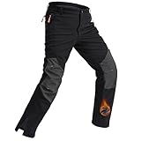 Rapoo Snow Ski Pants Men Winter Cold Weather Wear Hiking Work Cargo Fleece Lined Thermal Warm Waterproof Softshell Snowboard Outdoor Insulated Pants Zipper Bottom Leg Black 34Wx30L