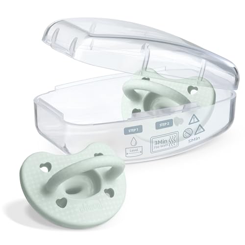 Image of Chicco PhysioForma Luxe Orthodontic Pacifier for Babies 0-6 Months,One-Piece 100% Soft Silicone,Supports Breathing,Textured Shield&Handle,Included Sterilizing Case,BPA Free,Mint,2 Count (Pack of 6)