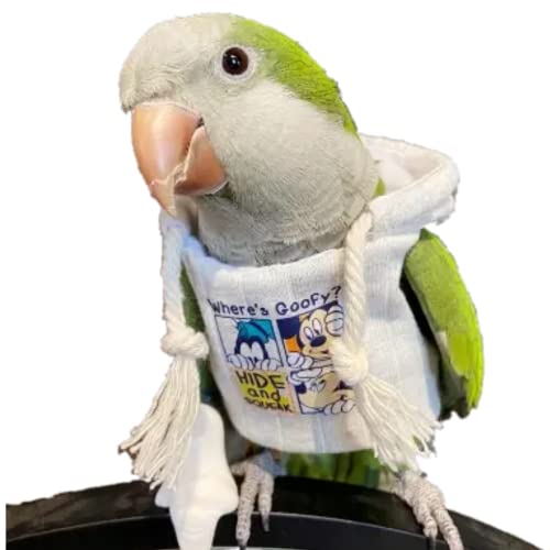 YANQIN Bird Hoodie, Flight Suit for Parrots, Large, White with Hat, Polyester-Cotton, All Life Stages, Bird Apparel