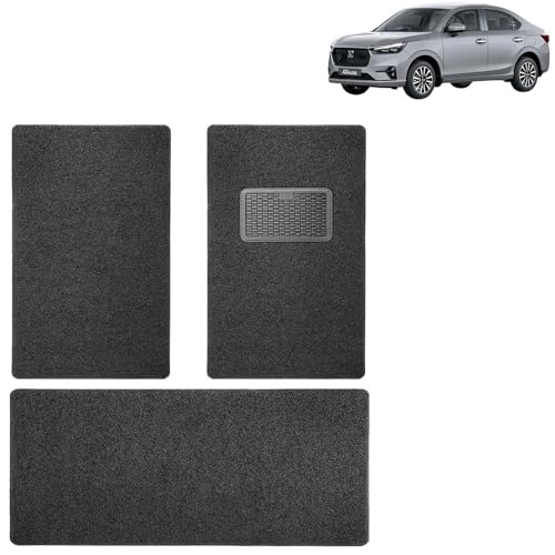 Image of KINGSWAY Accessories Noodle Grass PVC Foot Mats Compatible with Honda Amaze (Year 2025 Onwards - All Model) | 12mm Thickness Universal Fit Anti-Slip Car Floor Mats | Set of 3 Pcs | Black