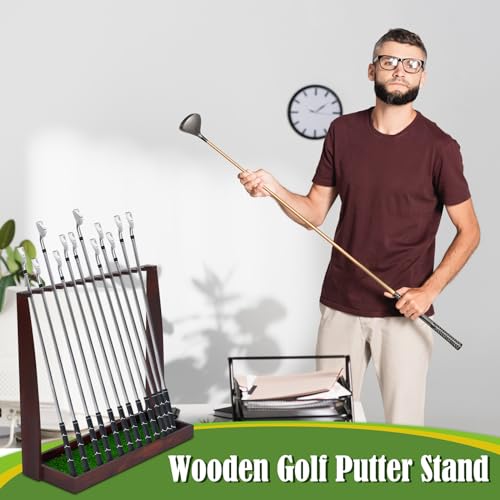 Image of Lenwen Wooden Golf Putter Stand Golf Club Holder Stand Wooden Display Rack Floor Display Rack Club Organizer for Storage Sports Indoor Home Office Simulator Garage