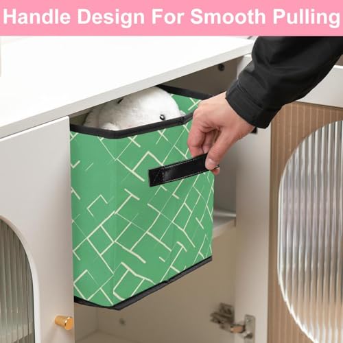 Boîte de rangement pliable verte cube géométrique avec poignées en cuir pour placard - 6