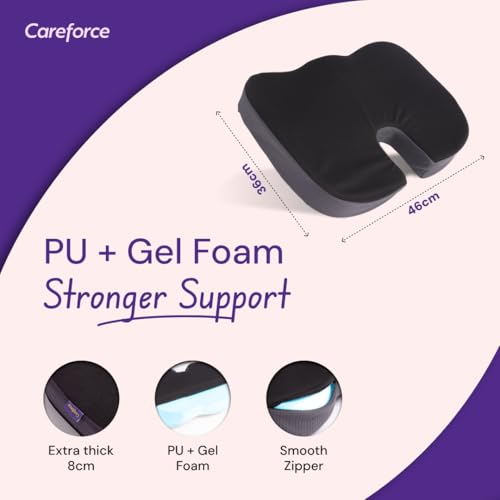 Image of Careforce Orthopedic Coccyx Cushion for Tailbone Pain Gel Car Seats Cushions for Chair Pillow for Sitting Seats Cushion for Car Driving Seat Sitting Pillow Coccyx Seat Cushions for Chair PU+Gel