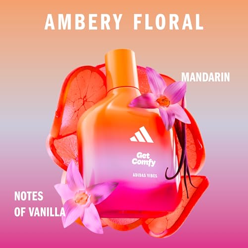 Image of Adidas Vibes Get Comfy Eau de Parfum 1.6 fl oz (Pack of 1), Notes of Amber Floral, Mandarin, and Vanilla, Unisex Fragrance, Long Lasting, Sporty Fragrance, Travel Size