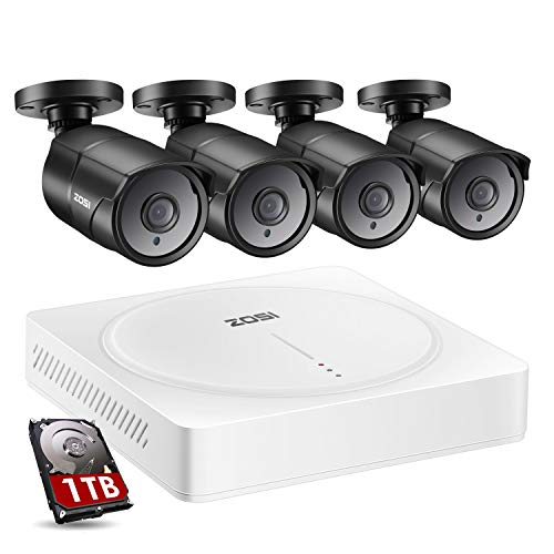 ZOSI H.265+ 1080p Home Security Camera System with Audio, 5MP-Lite CCTV DVR 8 Channel with Hard Drive 1TB and 4 x 2MP Surveillance Camera Outdoor Indoor, 150ft Night Vision, Video & Audio Recording